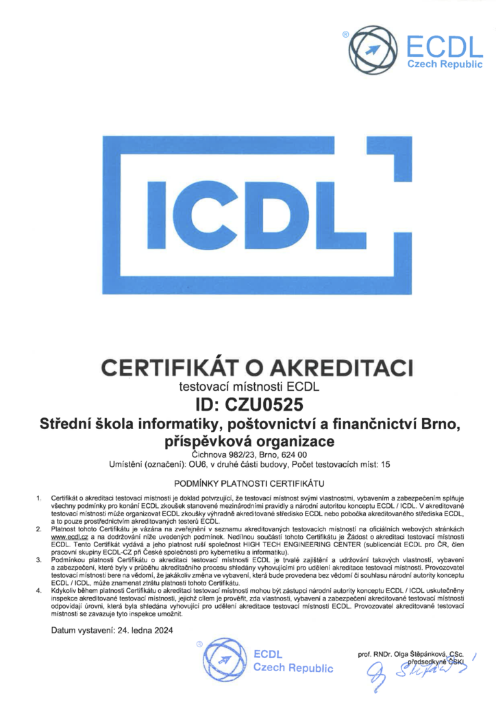 ECDL/ICDL - Střední škola informatiky, poštovnictví a finančnictví Brno