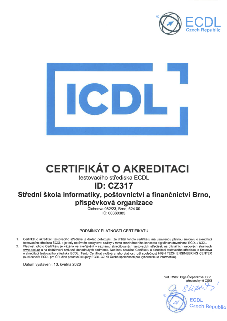 ECDL/ICDL - Střední škola informatiky, poštovnictví a finančnictví Brno